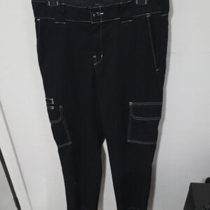 Dickies Black Cargo Pants with White Accents